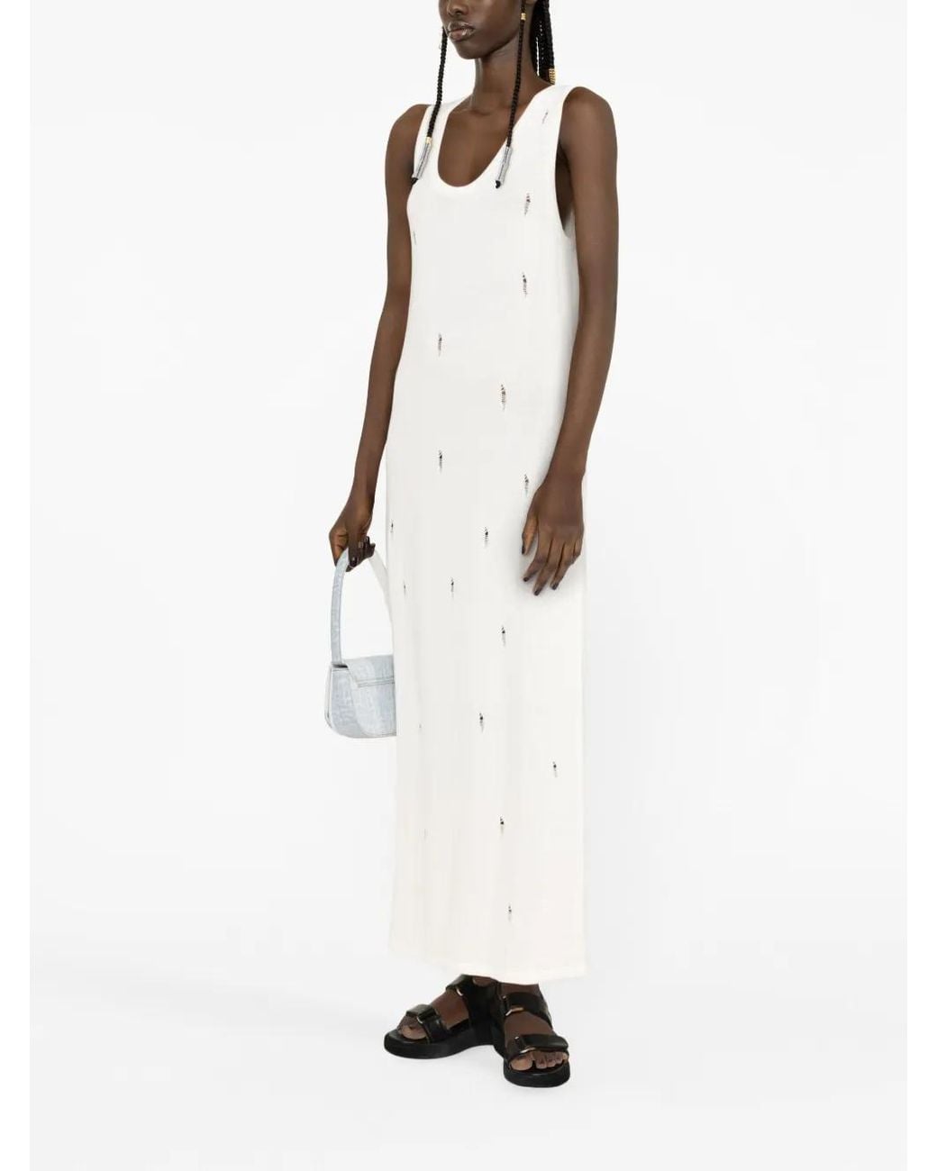 Barrow White Distressed Knitted Maxi Dress