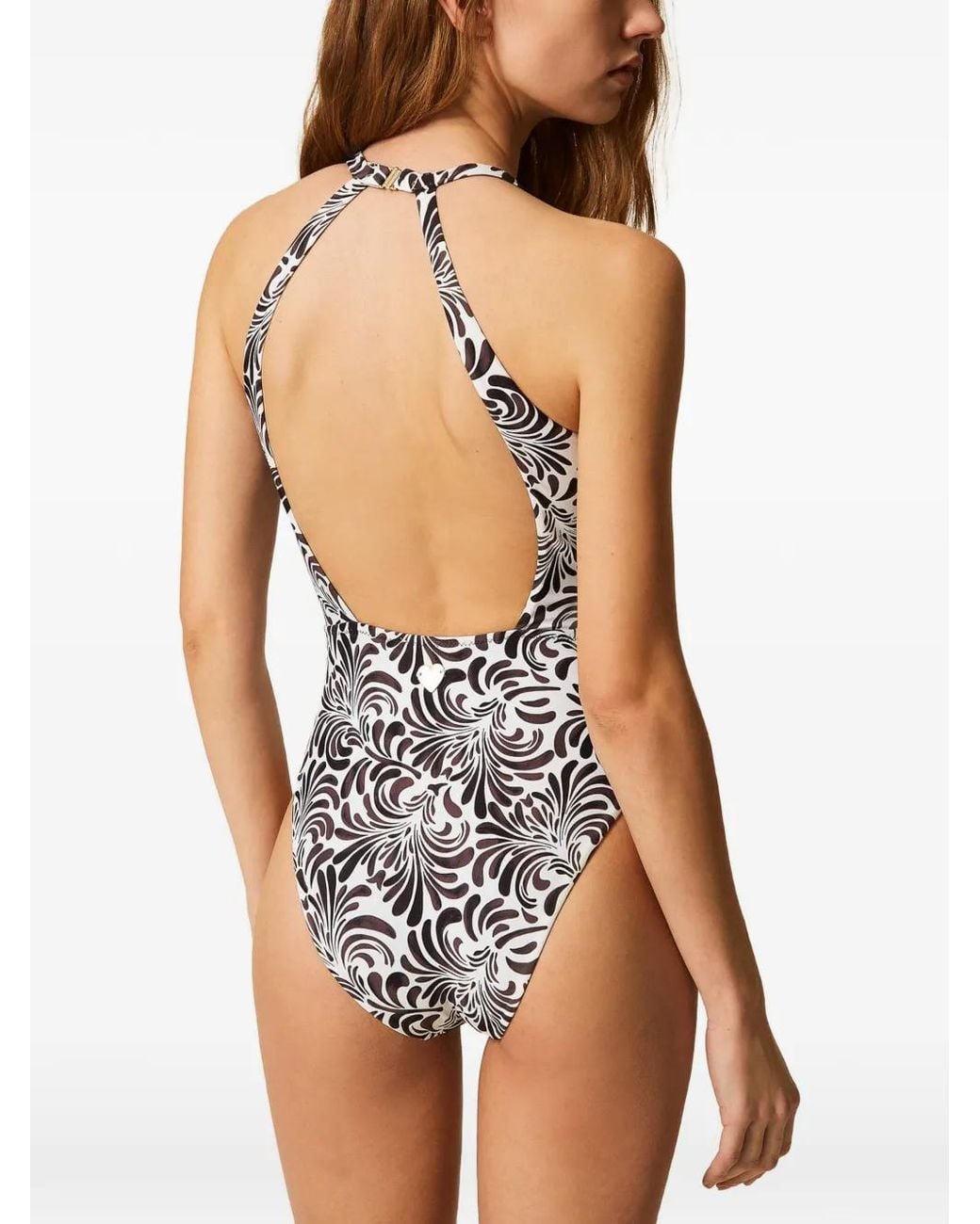 Twinset White Botanical-Print One-Piece Swimsuit