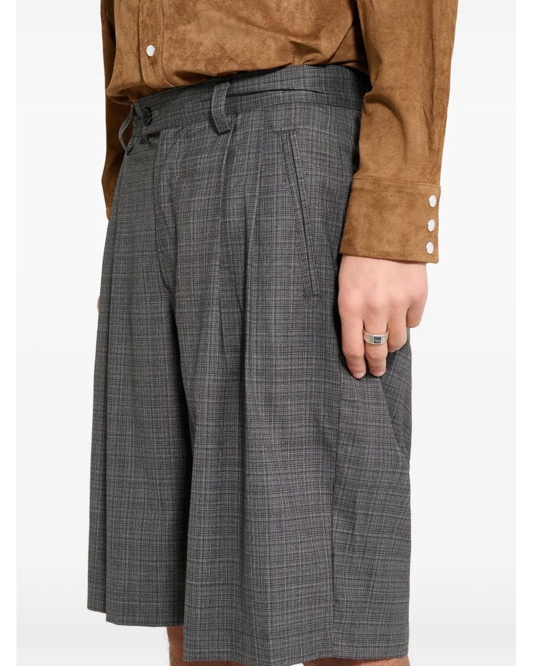 Carter Young Gray Pleated Checked-pattern Shorts for men