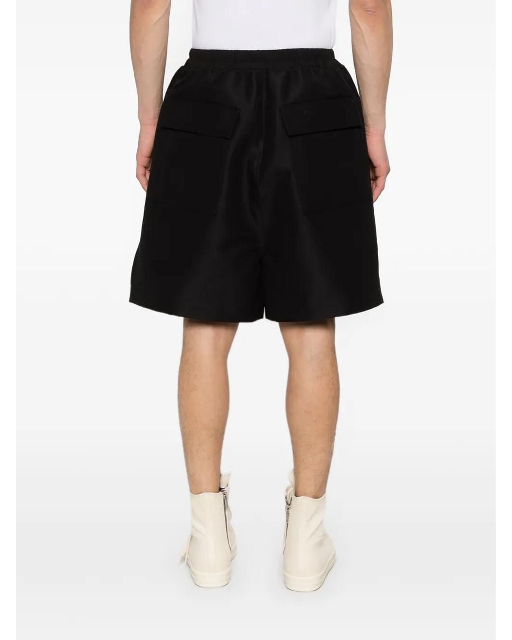 Rick Owens Black Stiff Drawstring Shorts With Slits for men