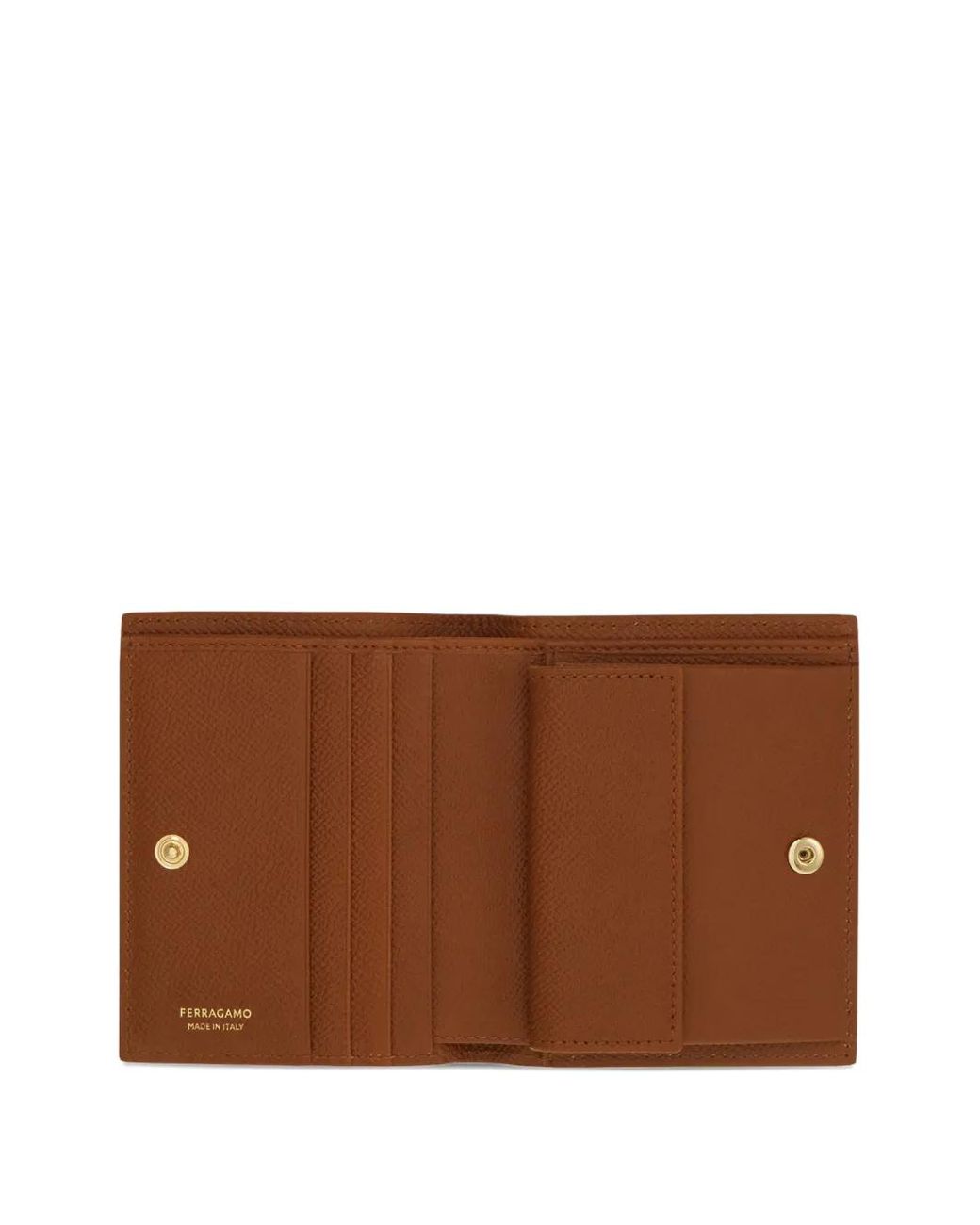 Ferragamo Brown Gancini Hammered Leather Compact Wallet