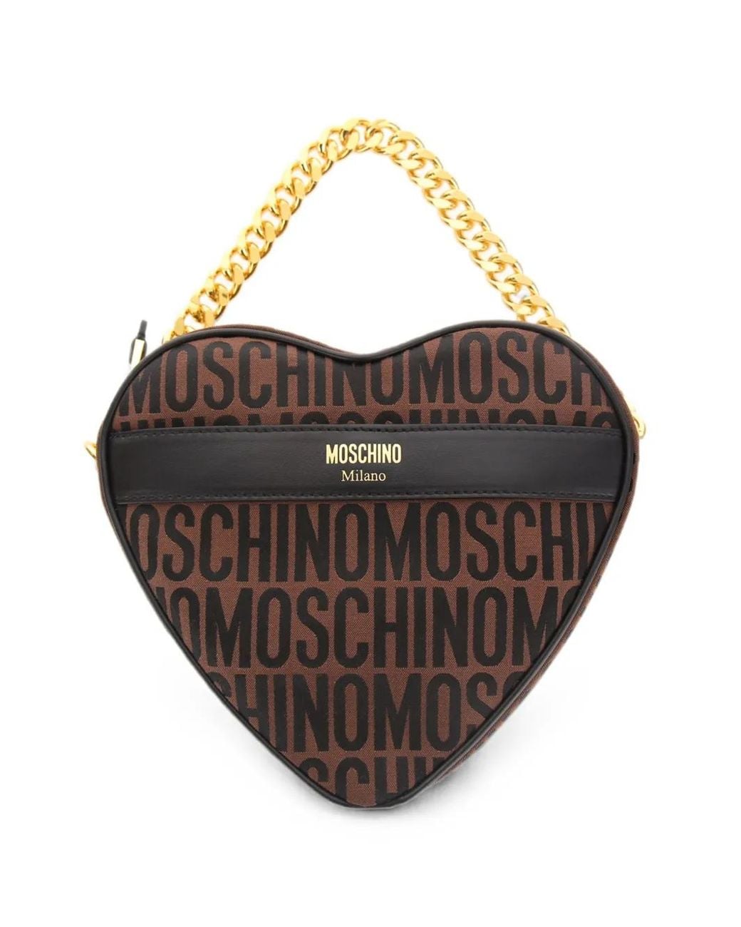 Moschino Brown Jacquard-Logo Heart-Shaped Shoulder Bag