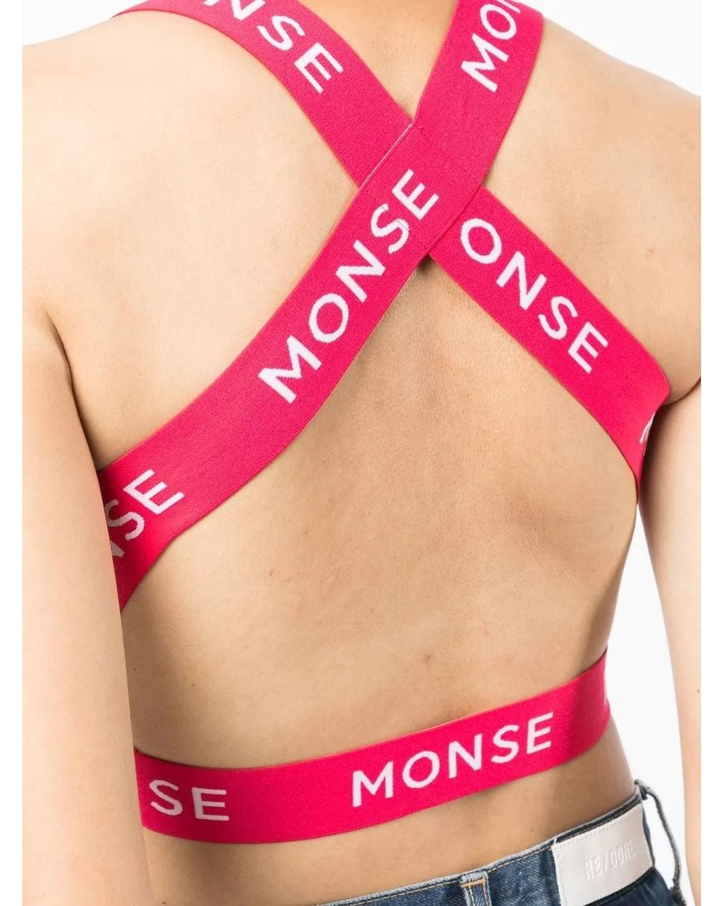 Monse Pink Logo-Print Halterneck Sports Top