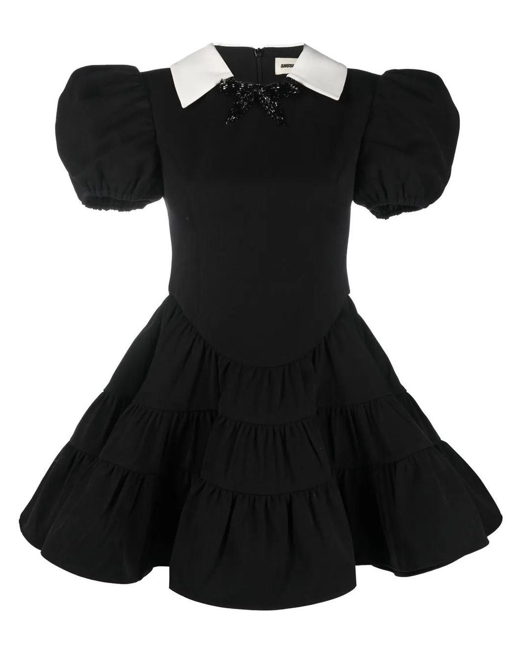 ShuShu/Tong Black Puff Sleeve Tiered Mini Dress