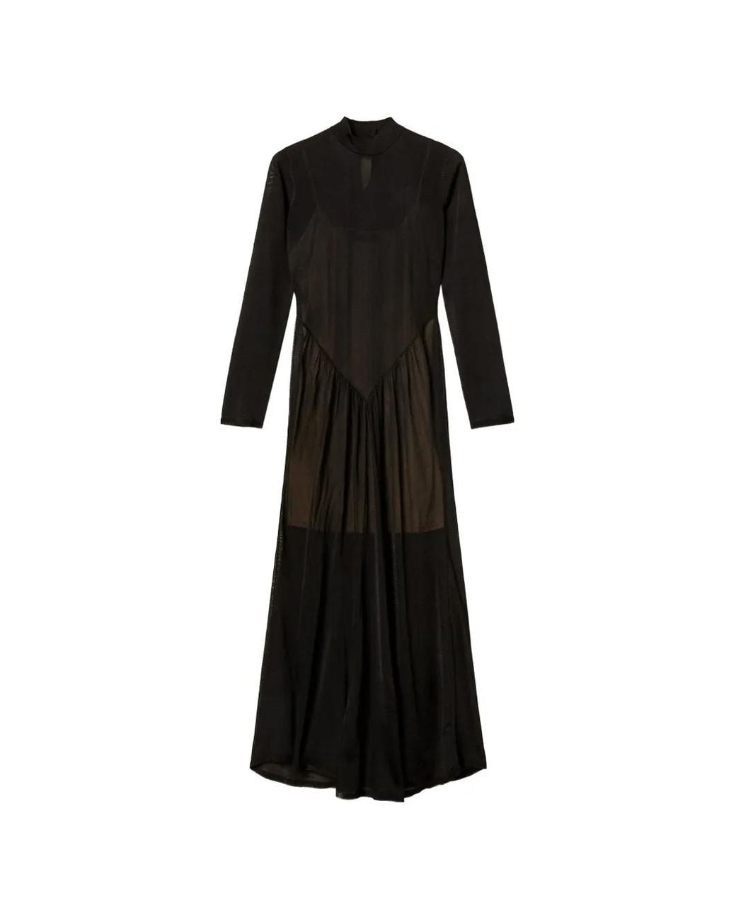 Twinset Black Long Knit Dress With Gathering