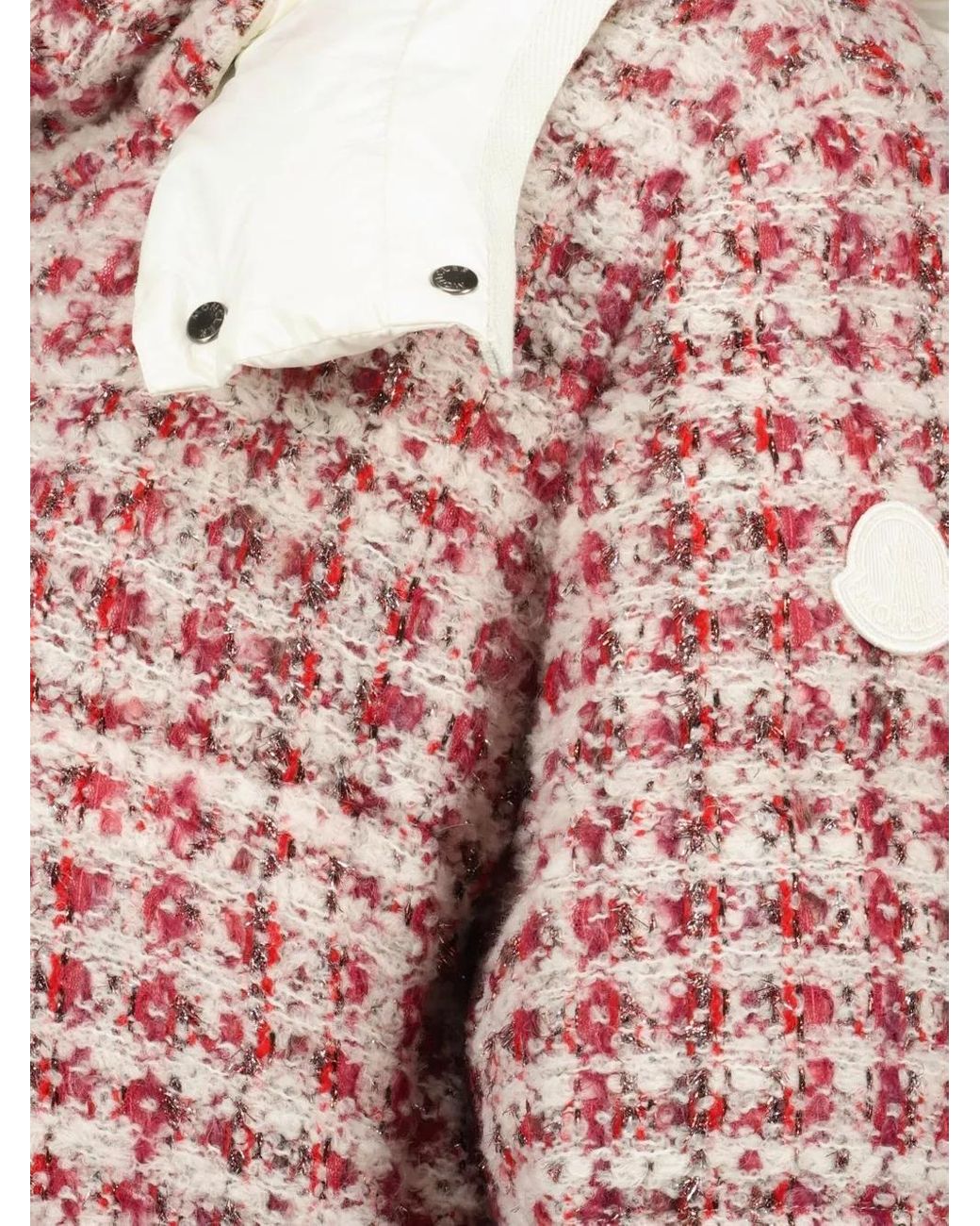 Moncler Red Andronne Tweed Hooded Short Down Jacket