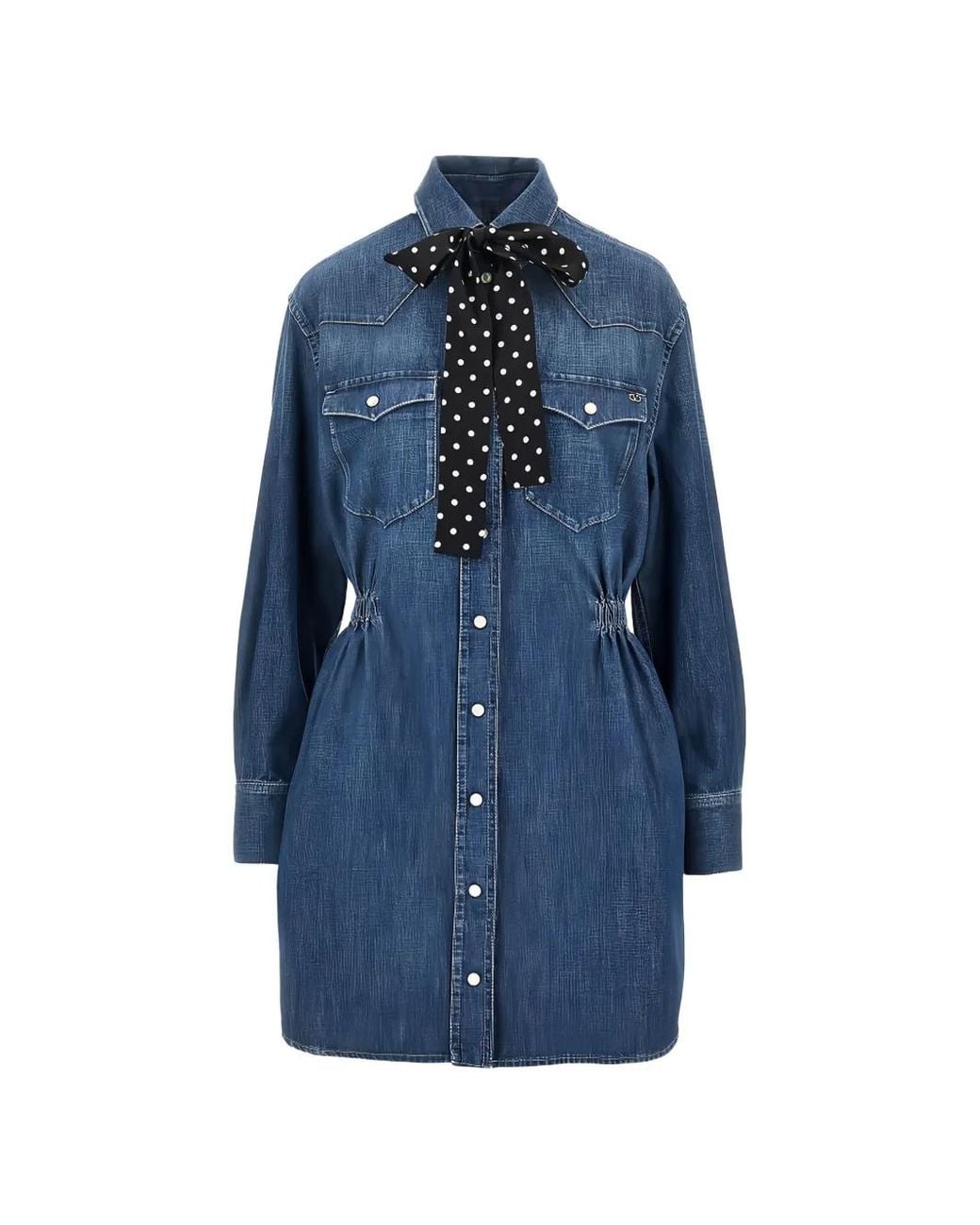 Valentino Garavani Blue Pussy-Bow Denim Mini Dress