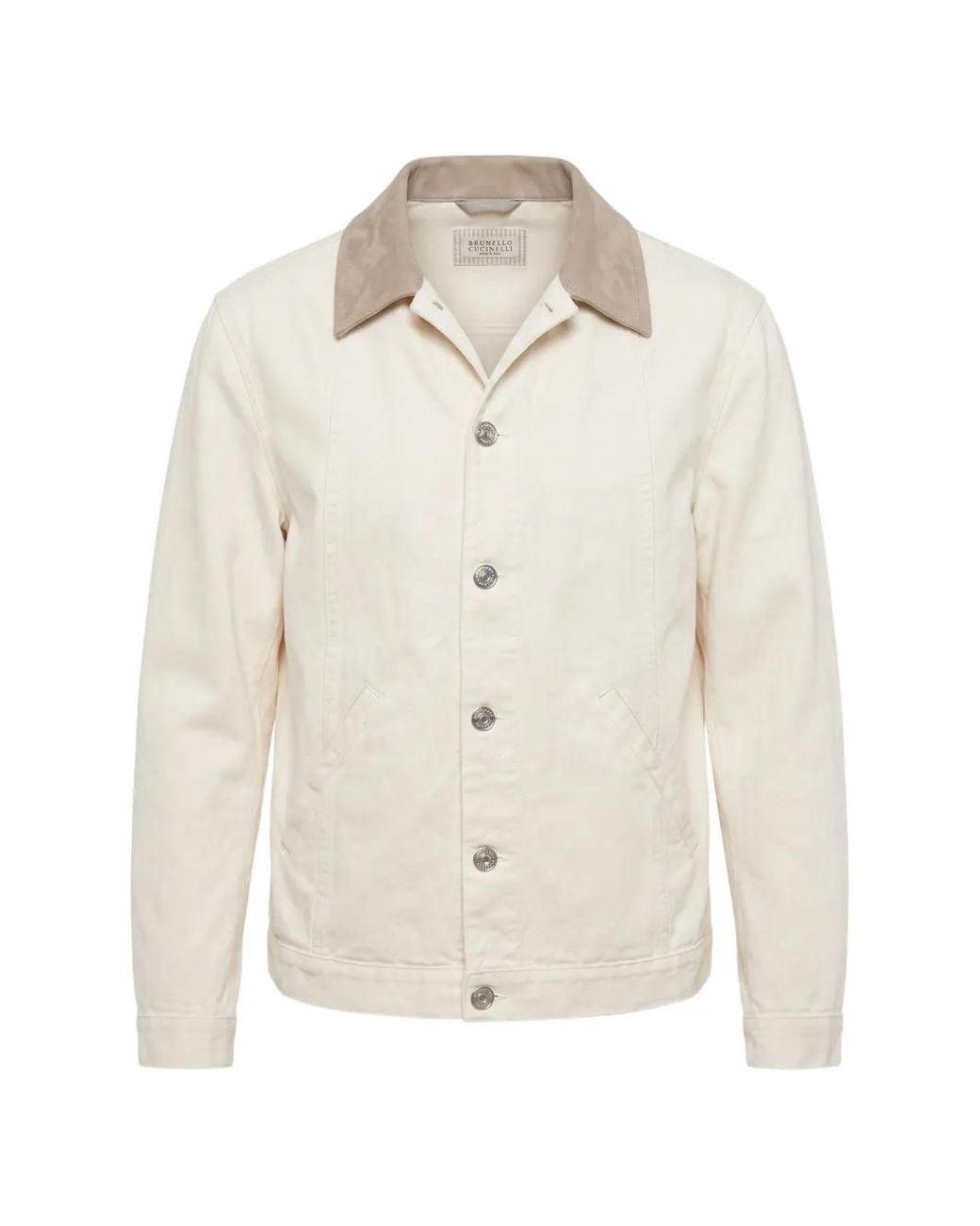 Brunello Cucinelli White Contrast-collar Button-up Jacket for men