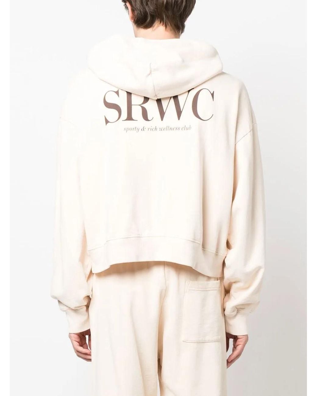 Sporty & Rich White Logo-Print Long-Sleeve Hoodie for men
