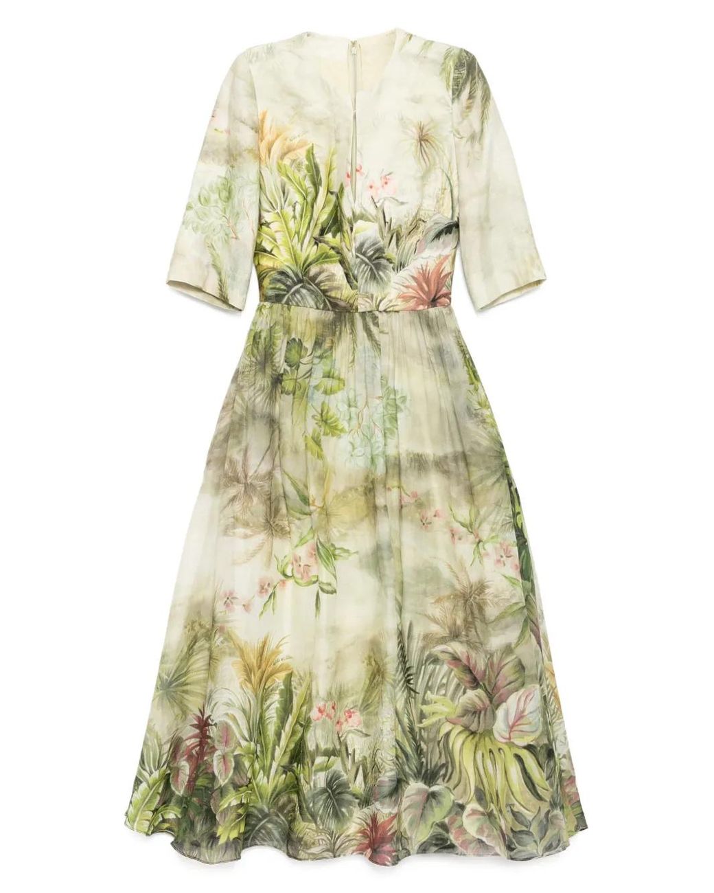 Elie Saab Green Printed Midi Dress