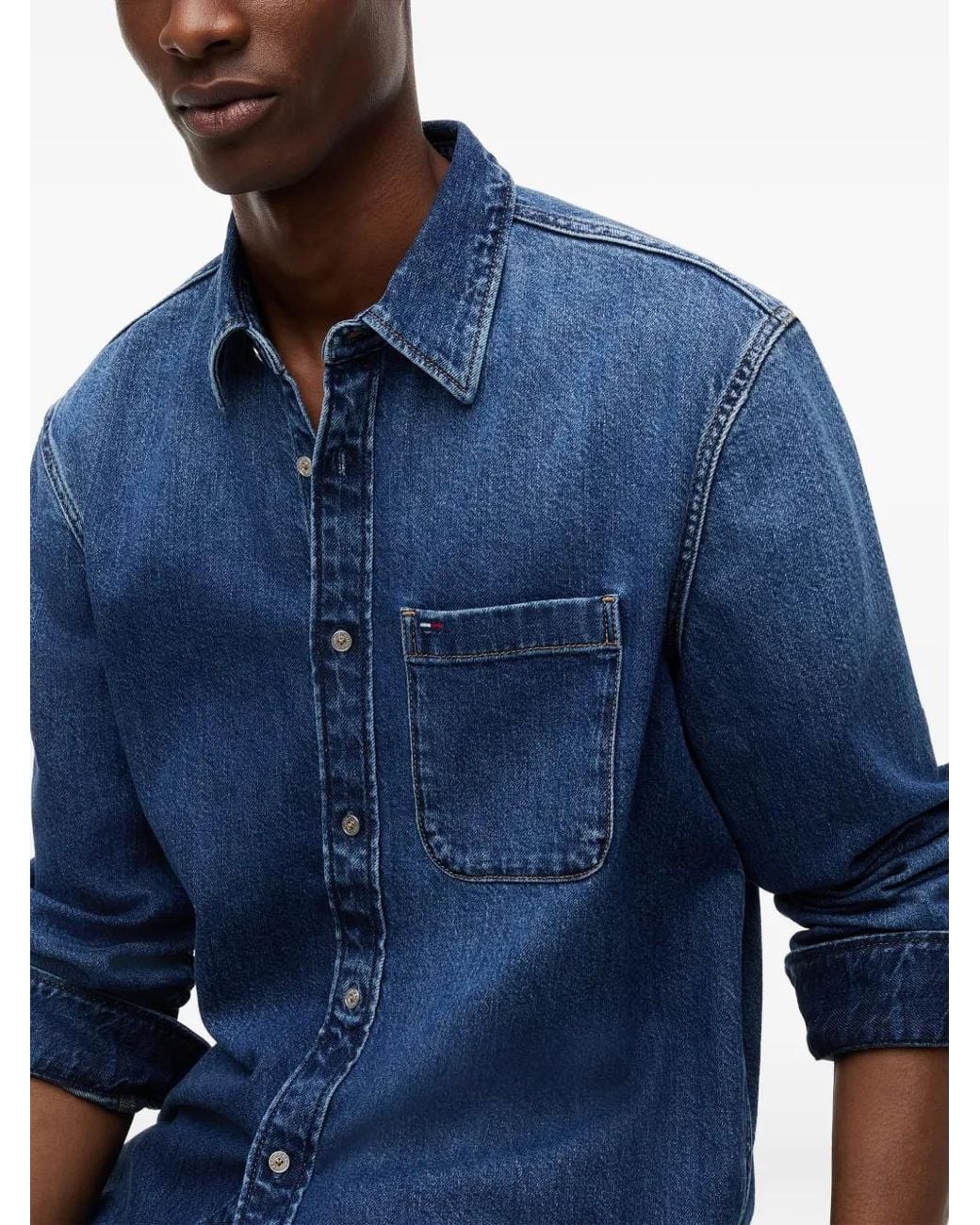 Tommy Hilfiger Blue Logo-Patch Denim Shirt for men