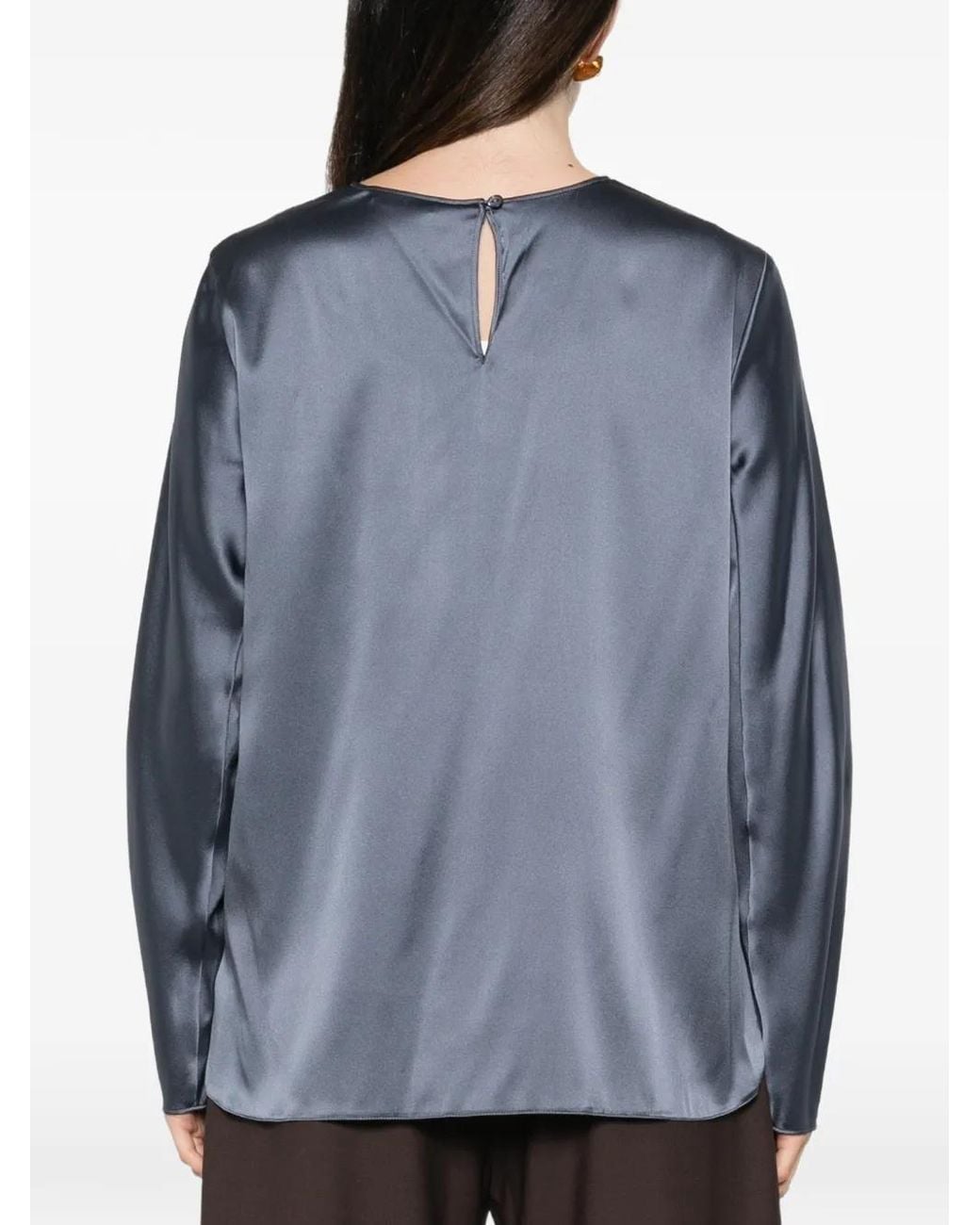 Max Mara Blue Satin-Finish Long-Sleeve Shirt