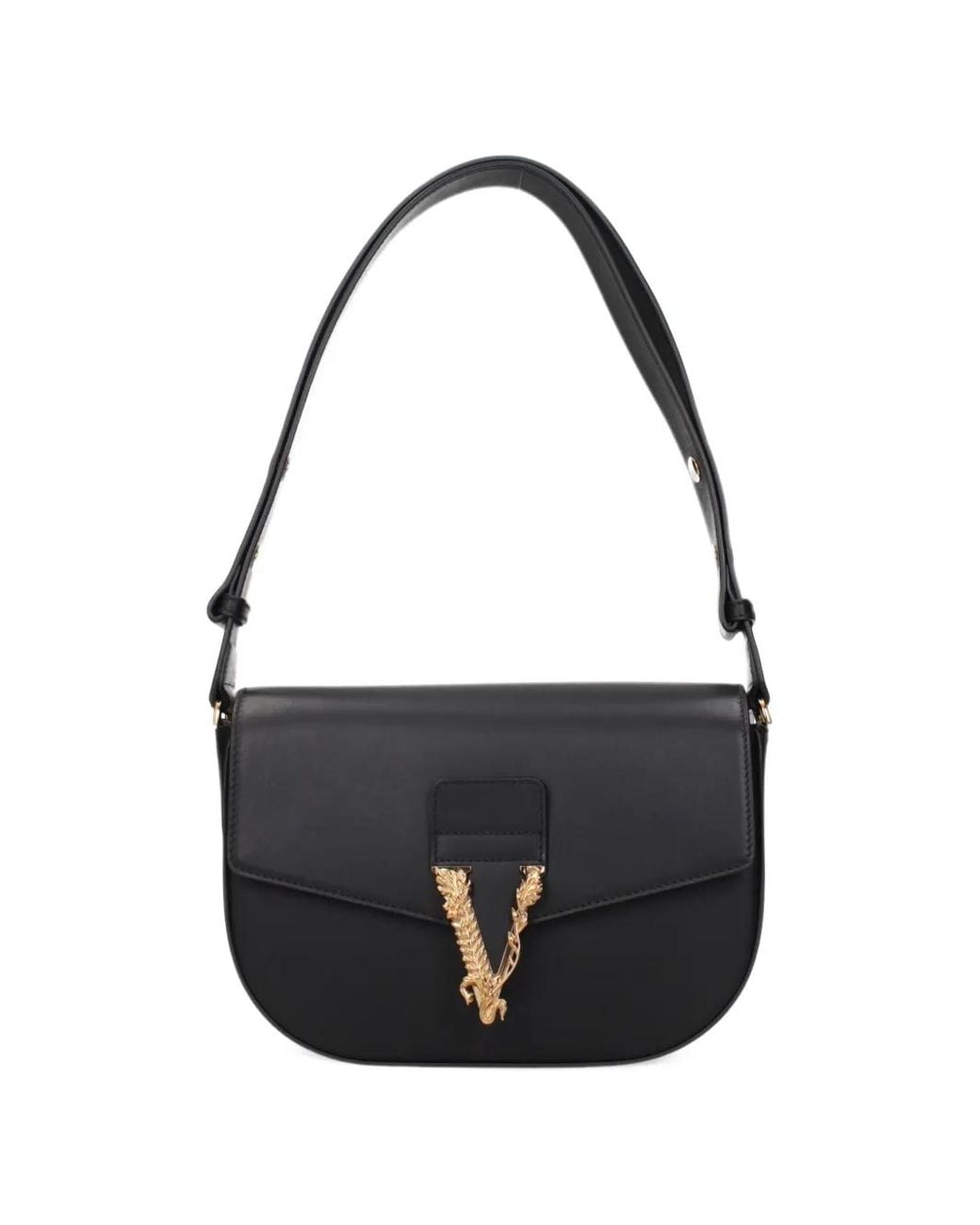 Versace Black Virtus Leather Shoulder Bag