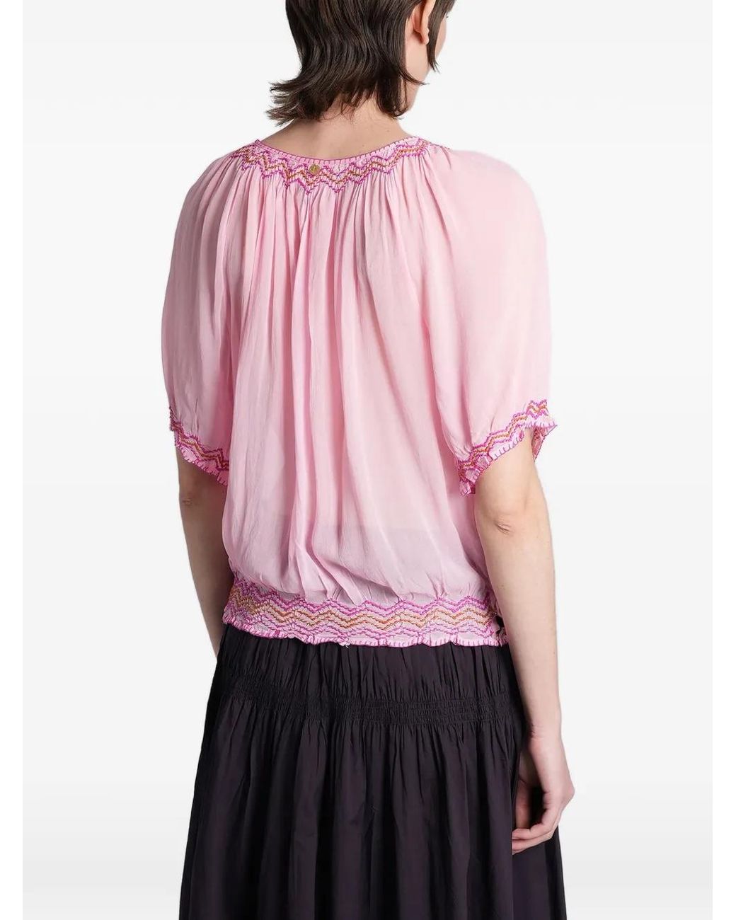 Antik Batik Pink Delia Embroidered Smocked Blouse