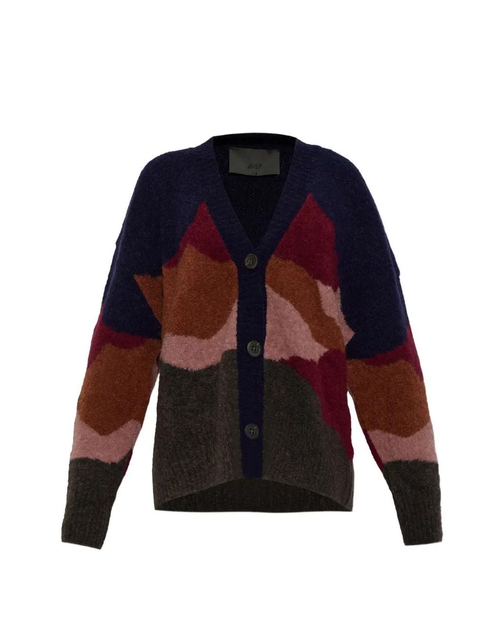 Akep Blue Abstract-Pattern V-Neck Cardigan