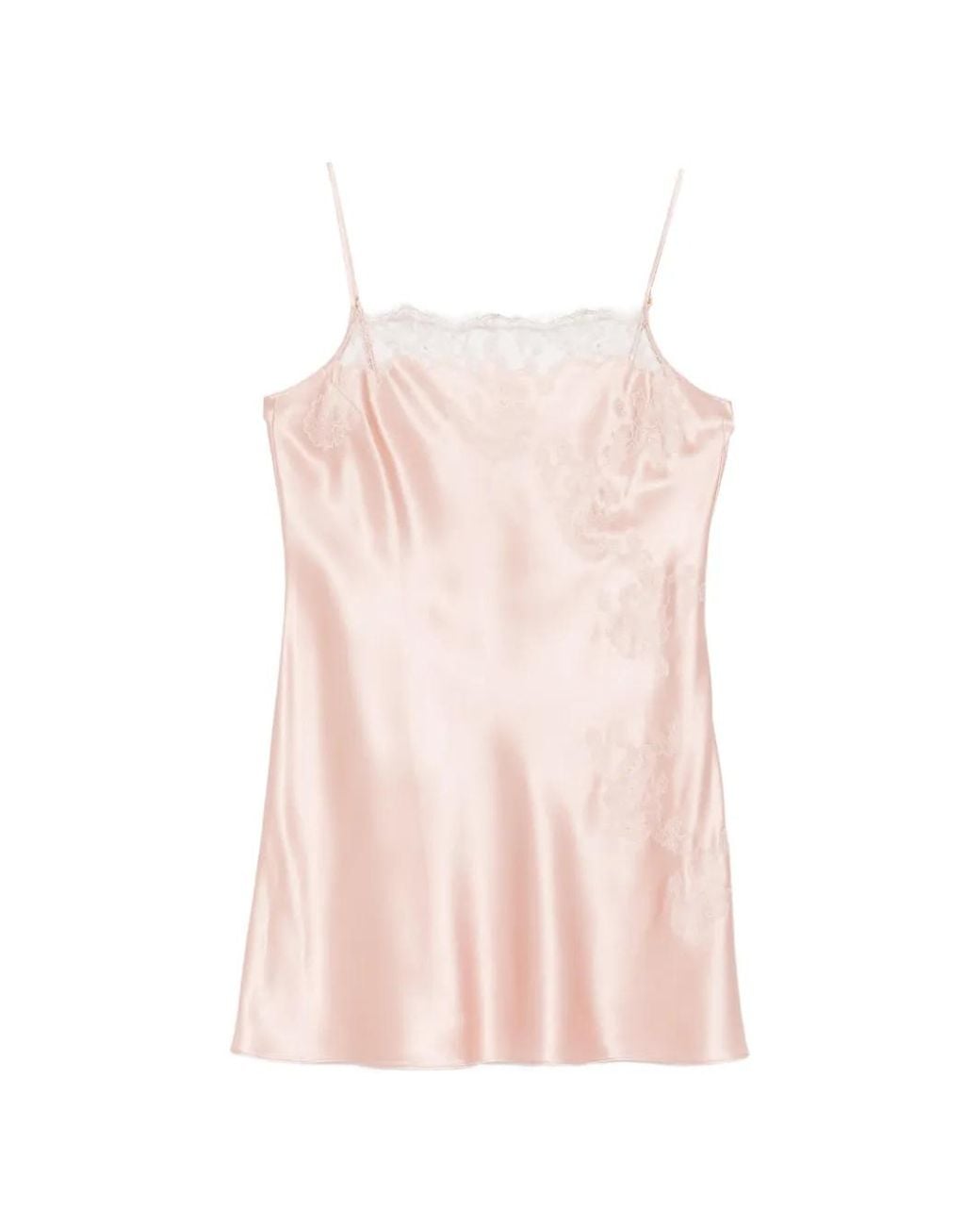 Carine Gilson Pink Lace-Detail Straight-Neckline Silk Slip