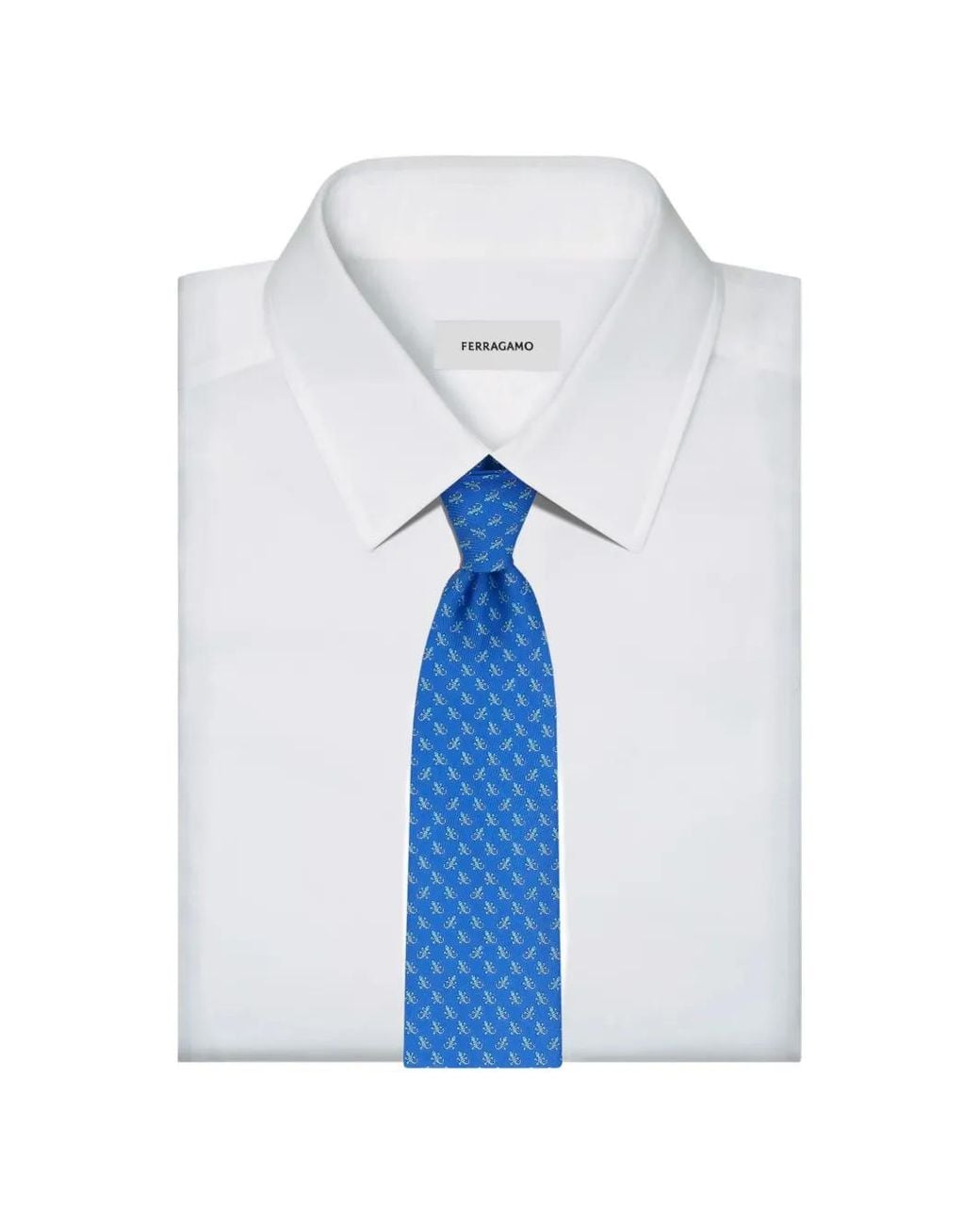 Ferragamo Blue Gecko-Print Silk Tie for men