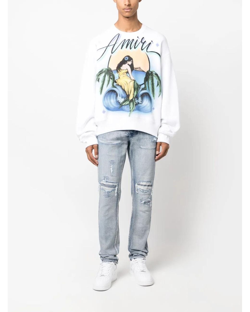 Amiri Blue Mermaid Logo-Print Crew-Neck Sweatshirt for men