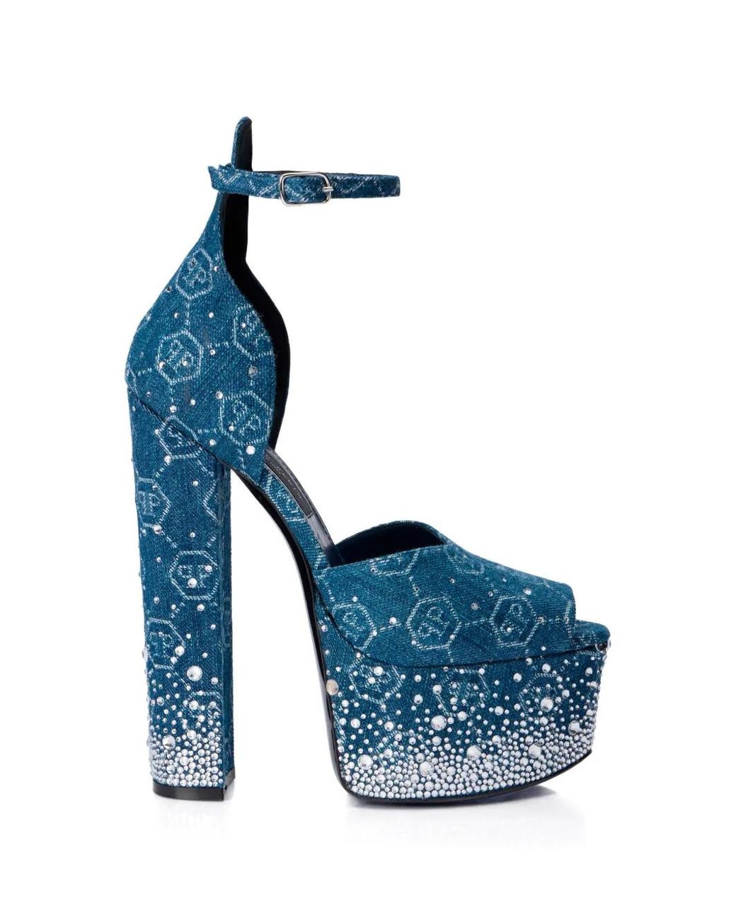 Philipp Plein Blue Plateau-Sandalen Mit Strass