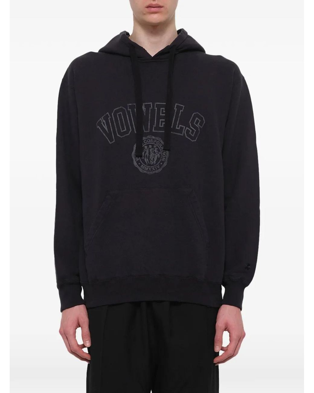 vowels Black Long-Sleeve Logo-Detail Hoodie for men