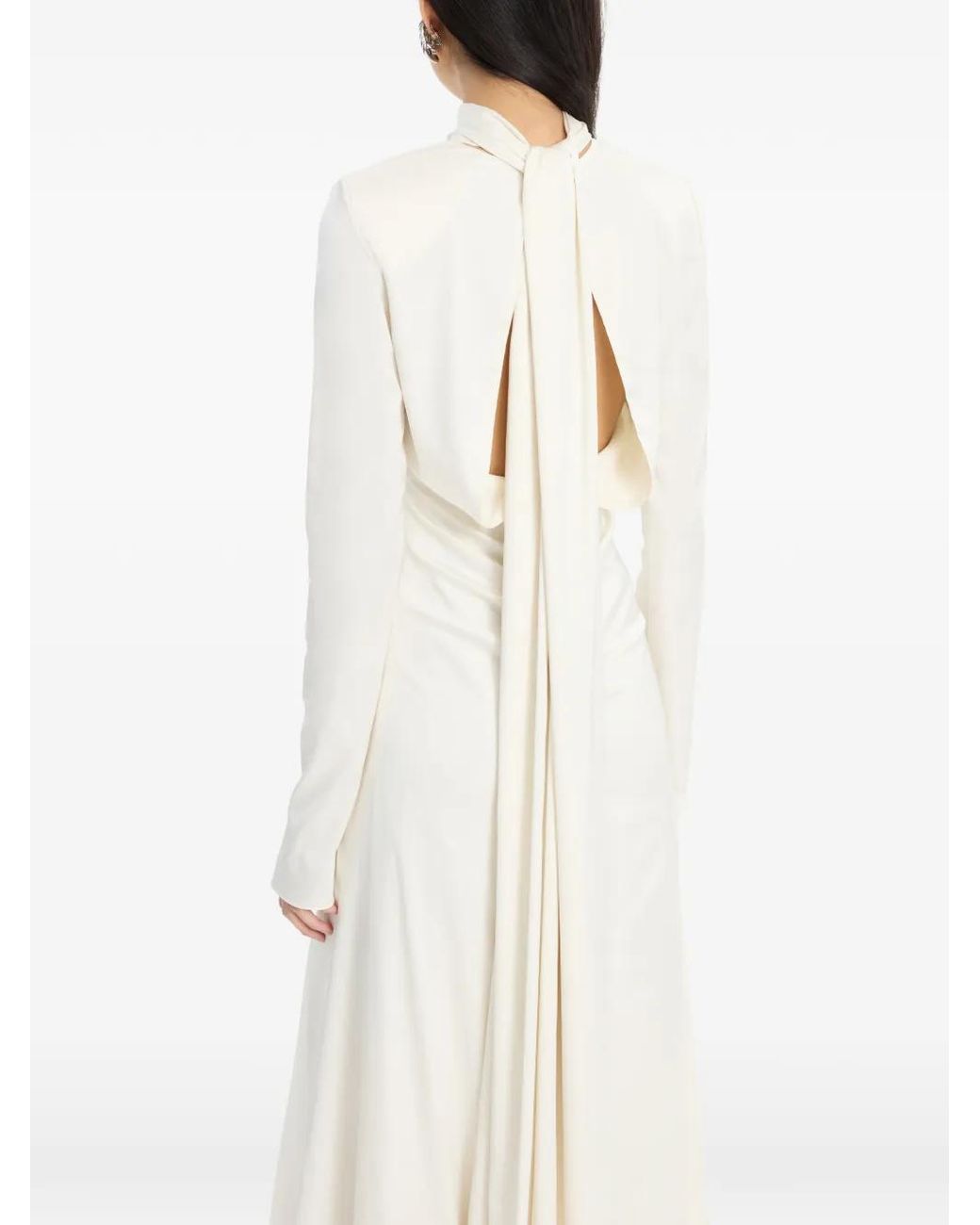 ROTATE BIRGER CHRISTENSEN White Robe Ls Blanche À Détail De Foulard