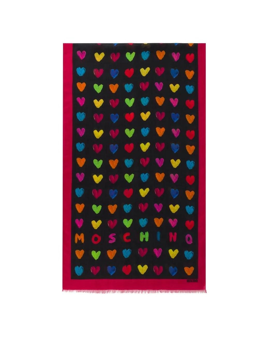 Moschino Black Écharpe Frangée À Imprimé Cœur