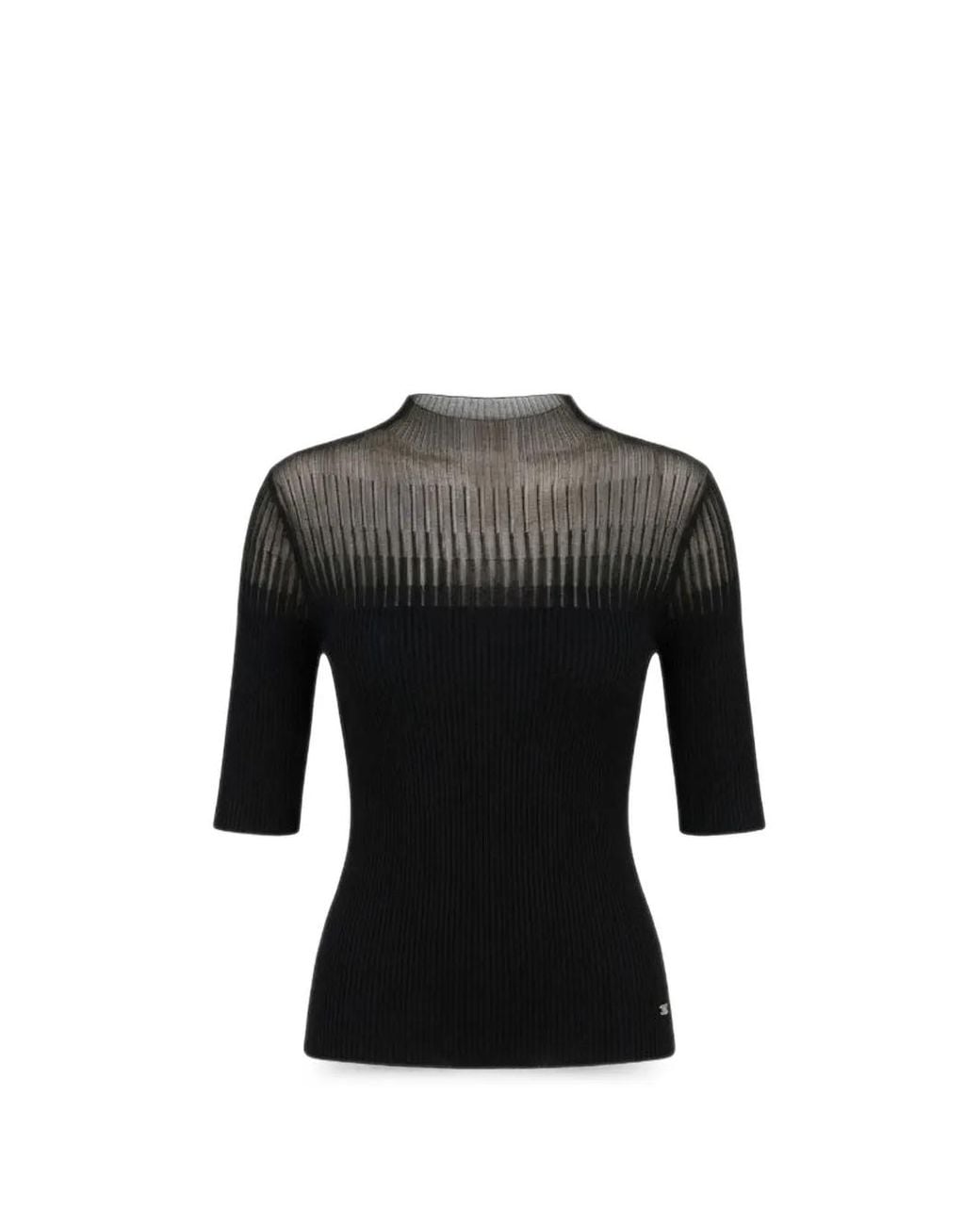 Liu Jo Black Sheer-Panel Ribbed Sweater