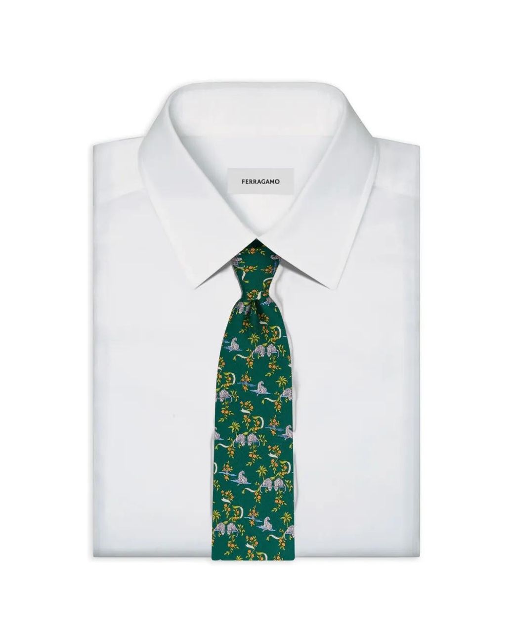 Ferragamo Green Amazon-Print Silk Tie for men