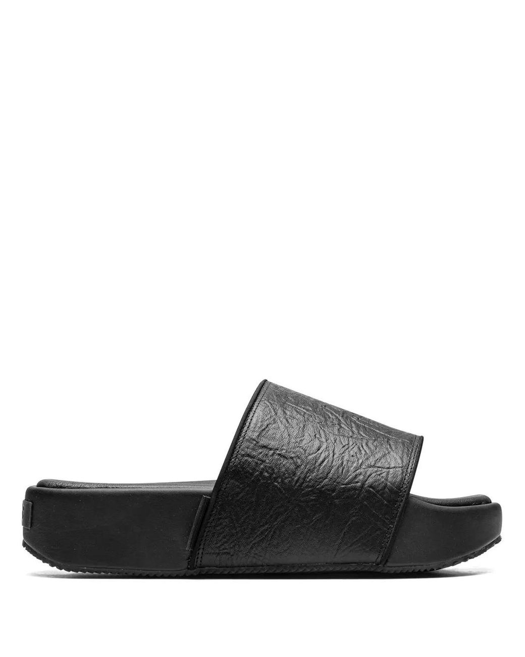 Y-3 Black Leather Flatform Slides for men