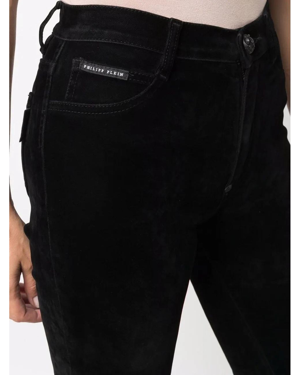 Philipp Plein Black Leather-Inset High-Waist Skinny Jeans