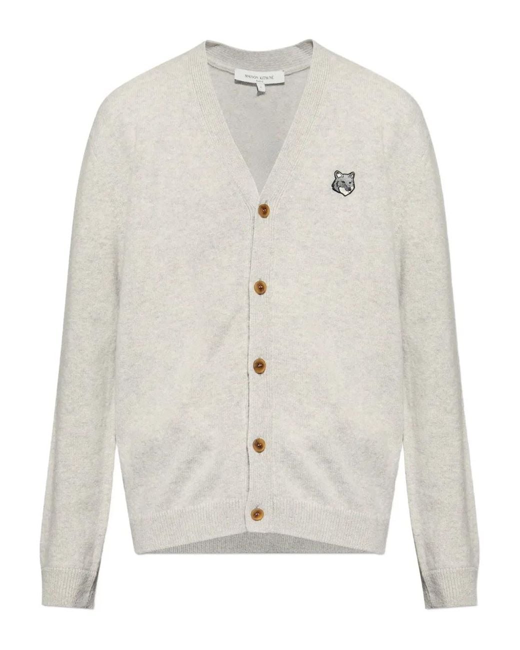 Maison Kitsuné White Logo-Patch Cardigan for men