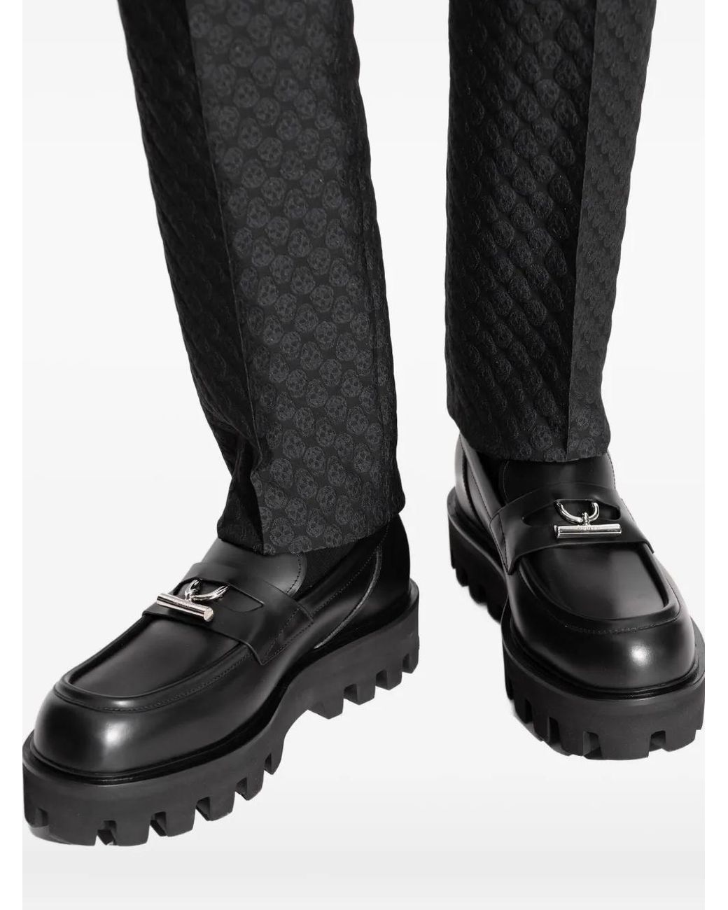 McQueen Black Leather Platform Loafers for men