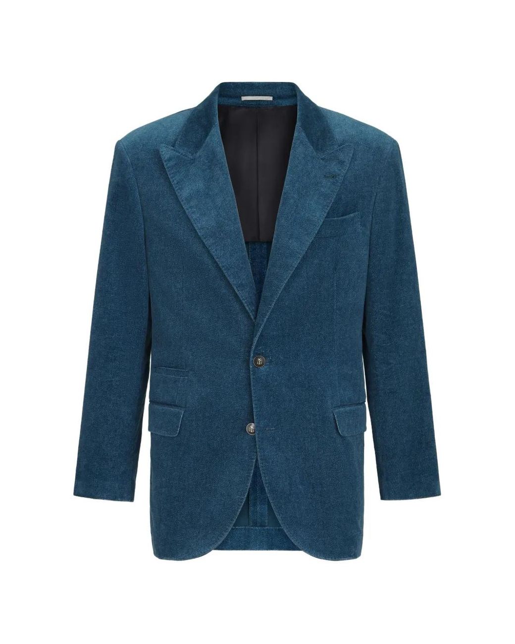 Brunello Cucinelli Blue Denim-Effect Cotton Velvet Tailor Blazer With Peak Lapels for men
