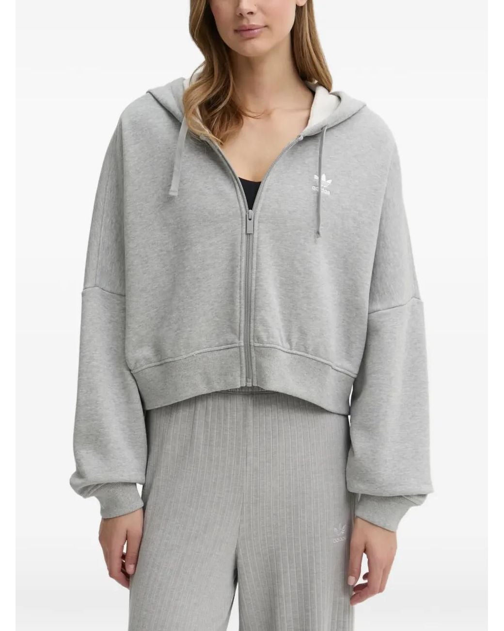 Adidas Gray Essentials Short Full-Zip French-Terry Hoodie
