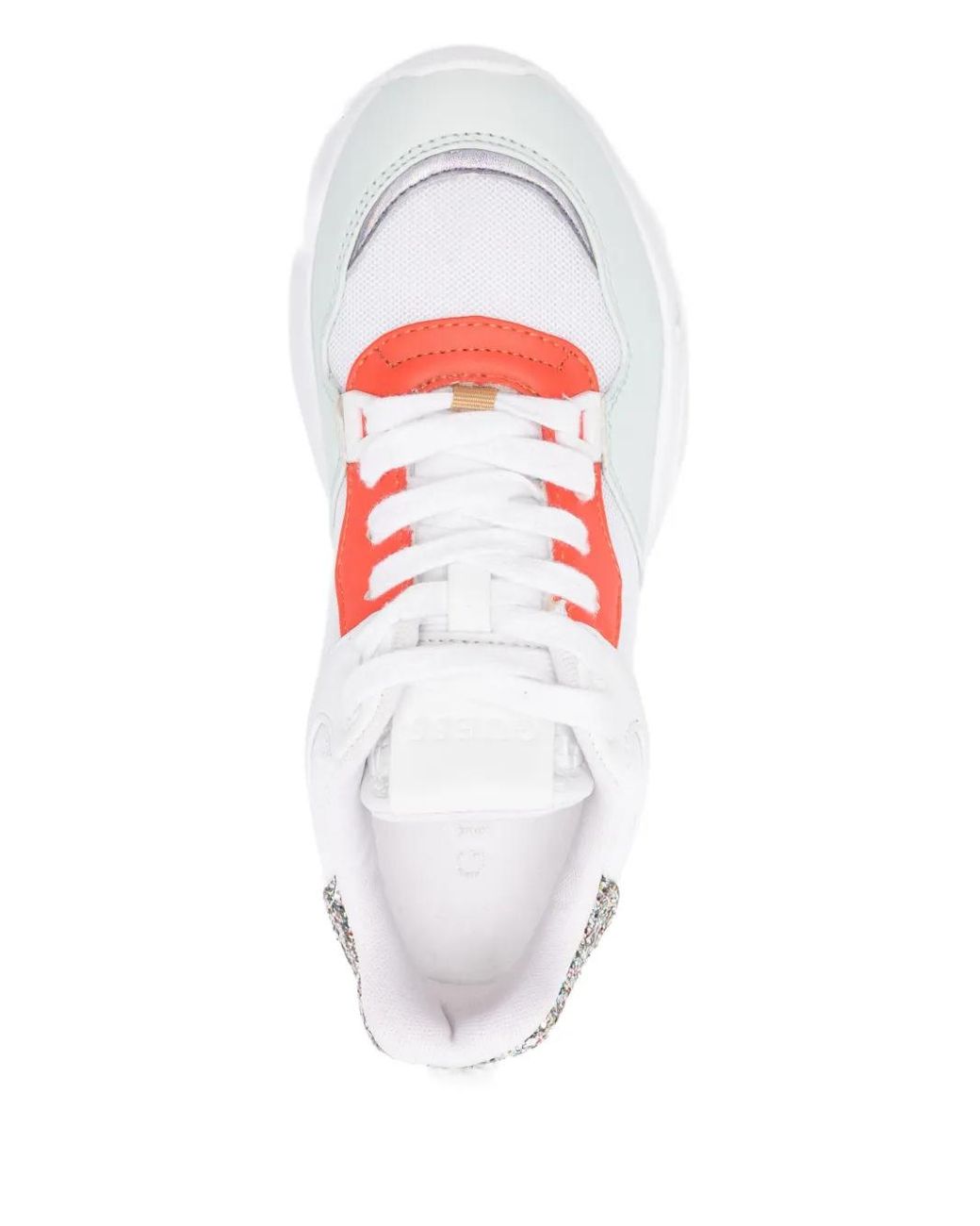 Guess White Glitter-Panelled Chunky Sneakers