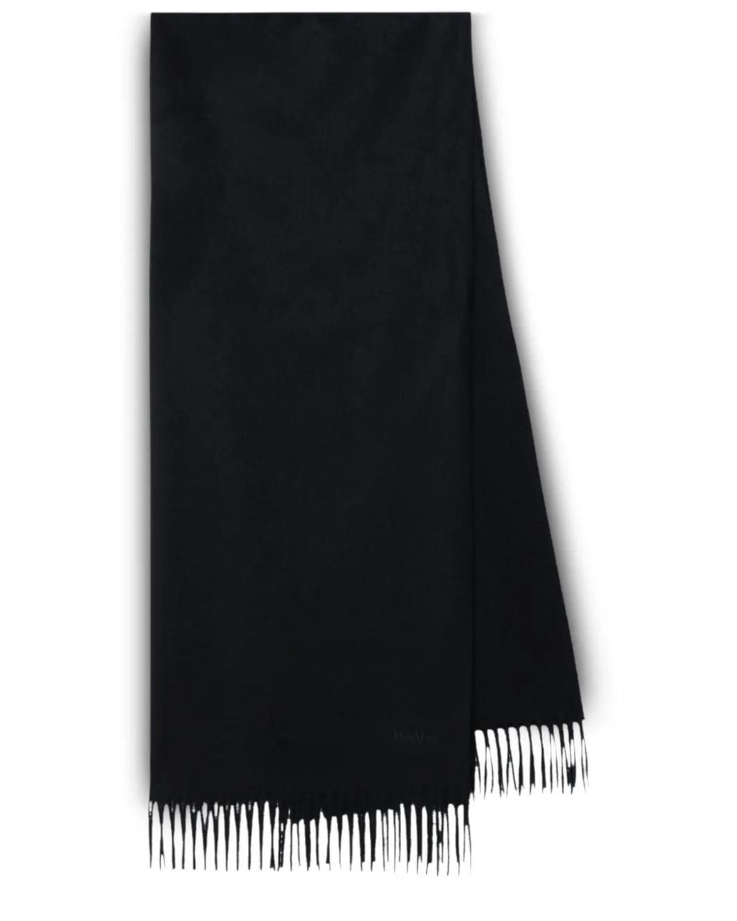Max Mara Black Fringed-Trim Logo-Embroidered Scarf