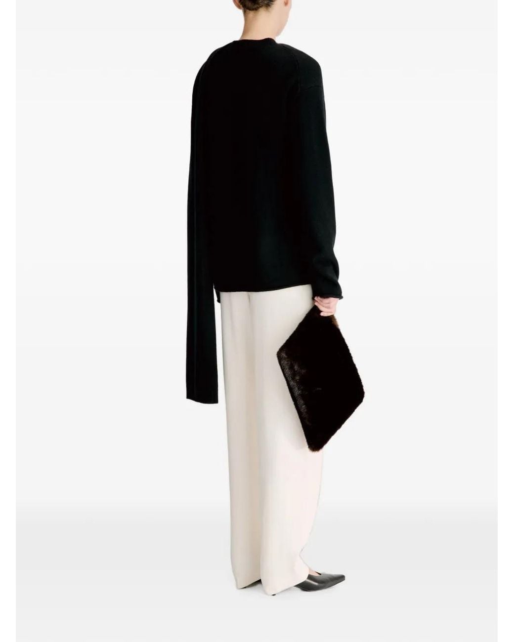 Loulou de Saison Black Frances Cashmere Scarf-Detail Sweater