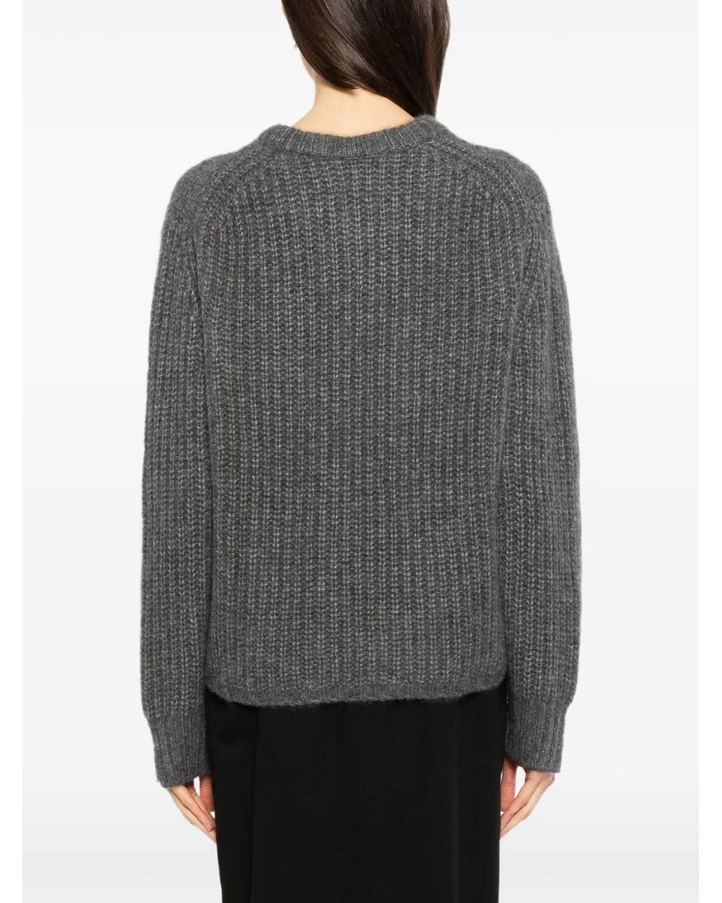 Allude Gray Ribbed-Knit Sweater
