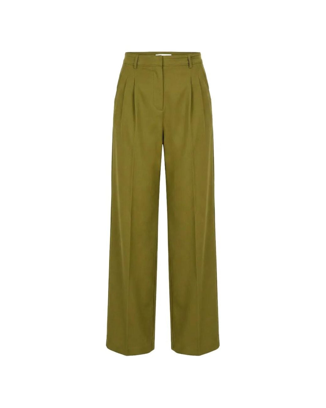 Benetton Green Pleated Straight-Leg Trousers