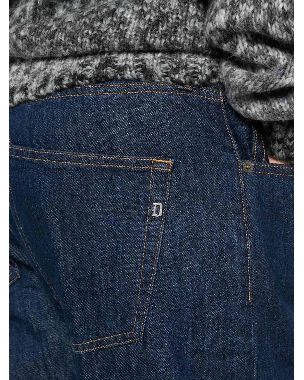 Dondup Blue Logo-Plaque Straight-Leg Jeans for men