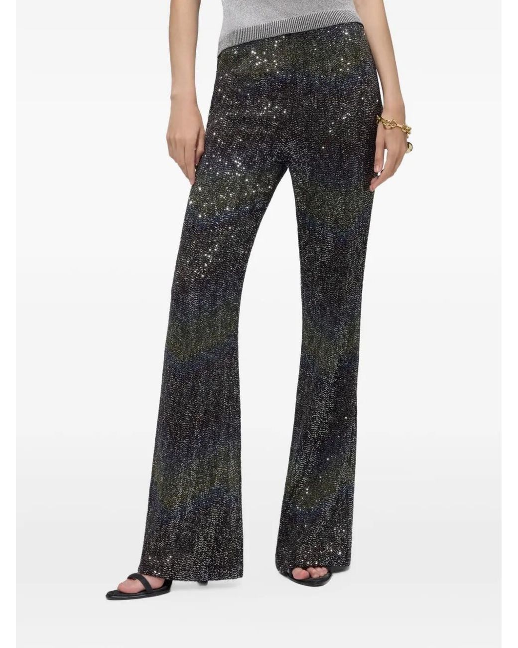 Missoni Gray Flare Trousers With Woven Greek Key Motif