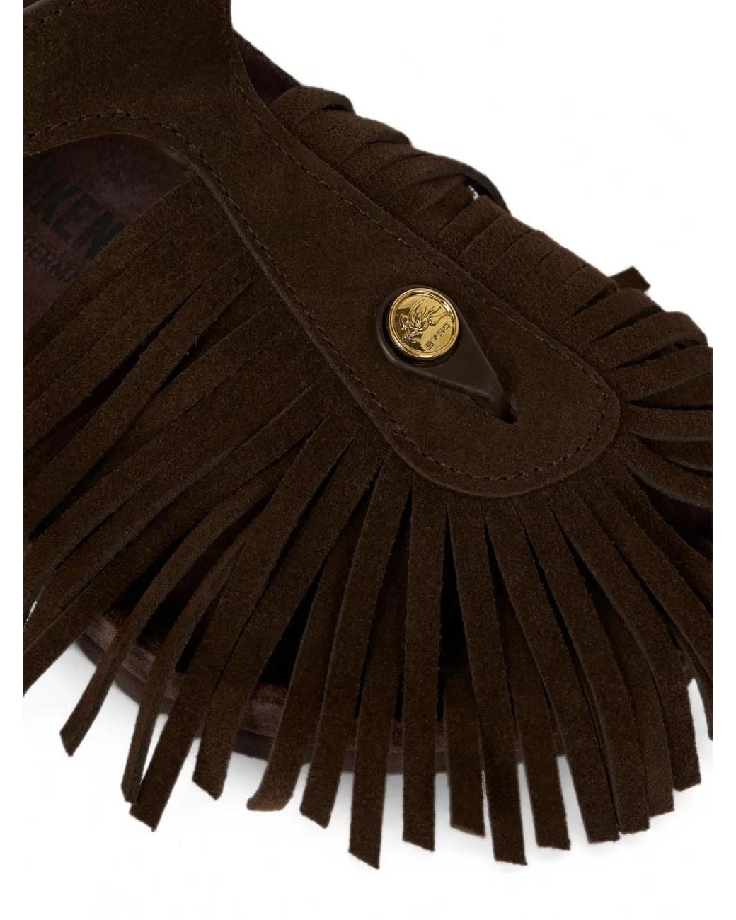Etro Brown X Birkenstock Suede Gizeh Sandals With Fringes