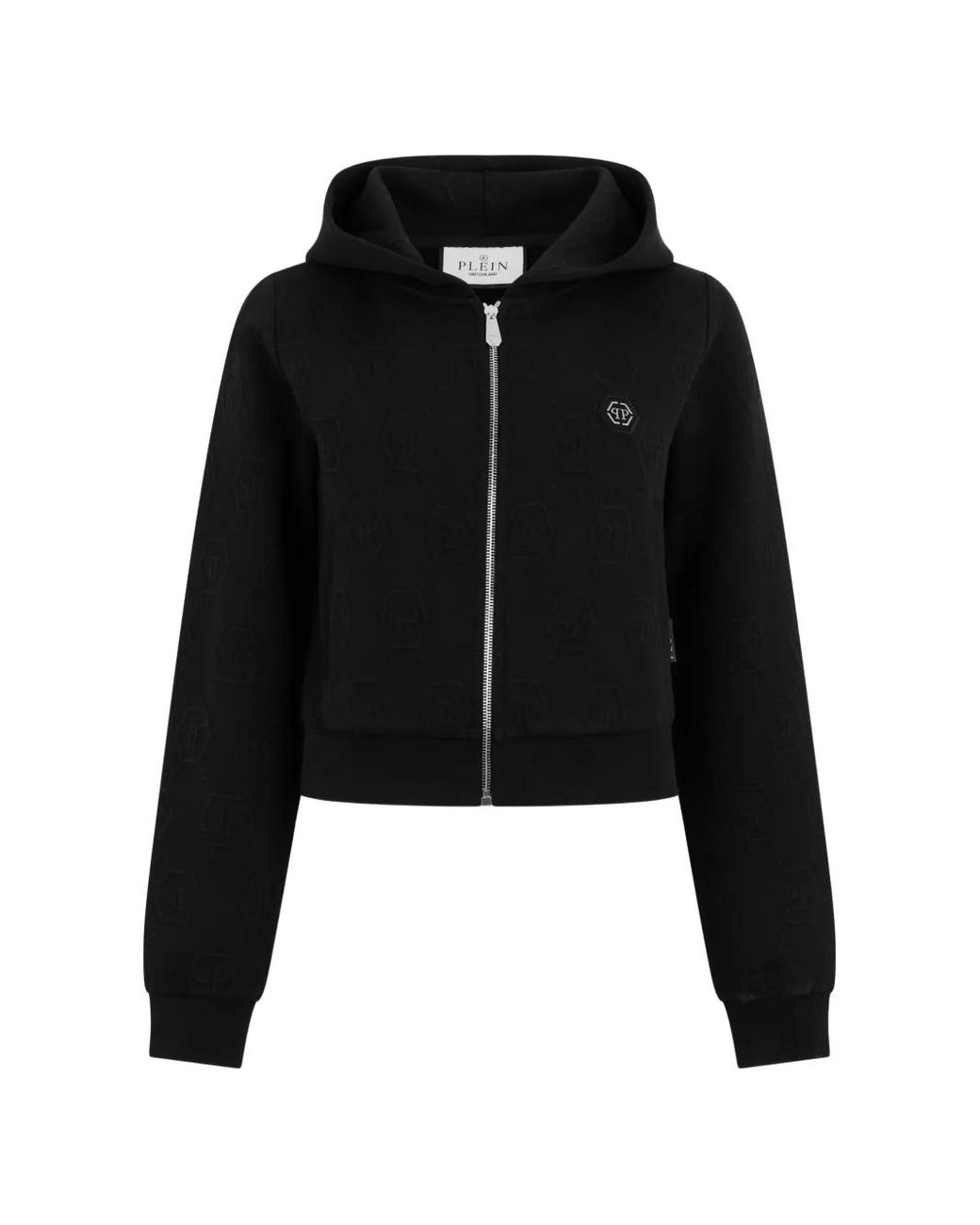 Philipp Plein Black Logo-Patch Zip-Up Hoodie