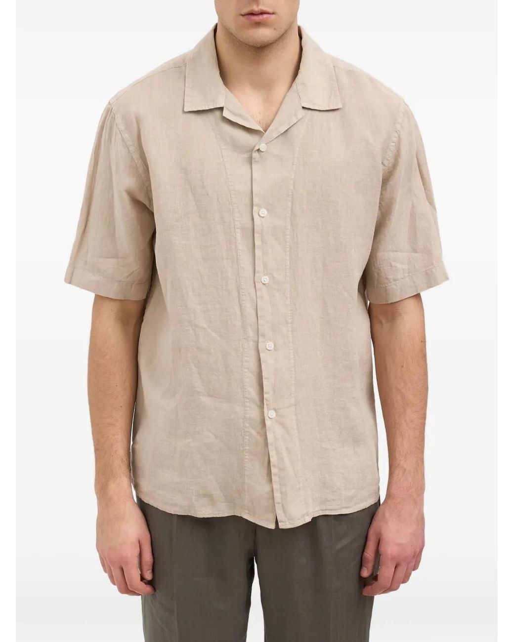 Daniele Alessandrini Natural Linen Bowling Shirt for men
