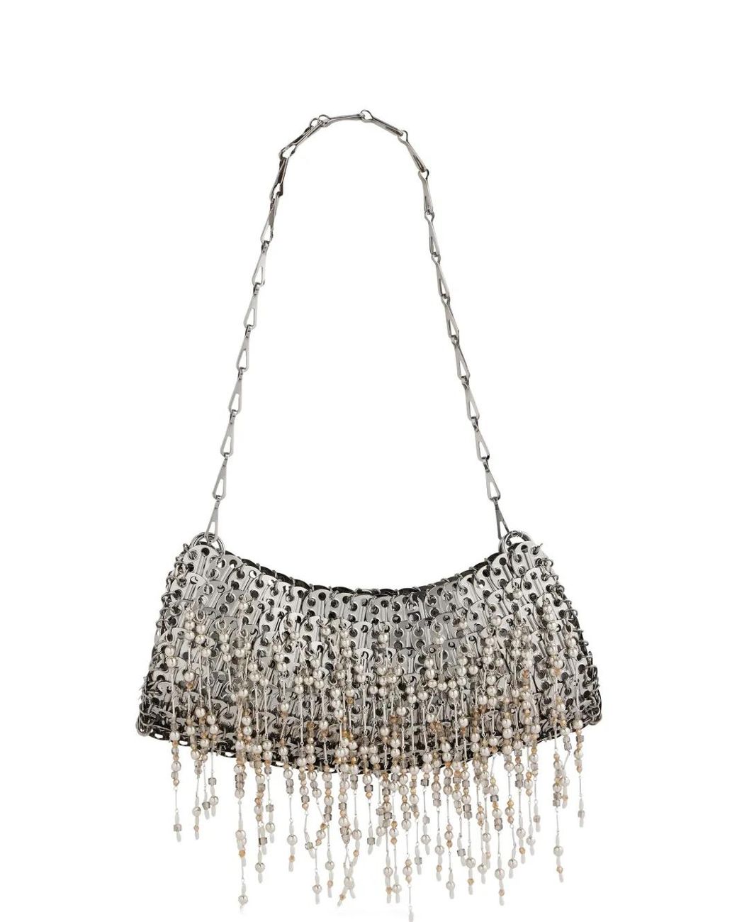 Rabanne White Iconic 1969 Clutch Bag With Pearl Fringes