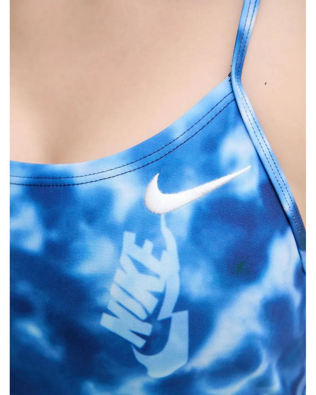 Nike Blue Tie-Dye Logo-Detail Swimsuit