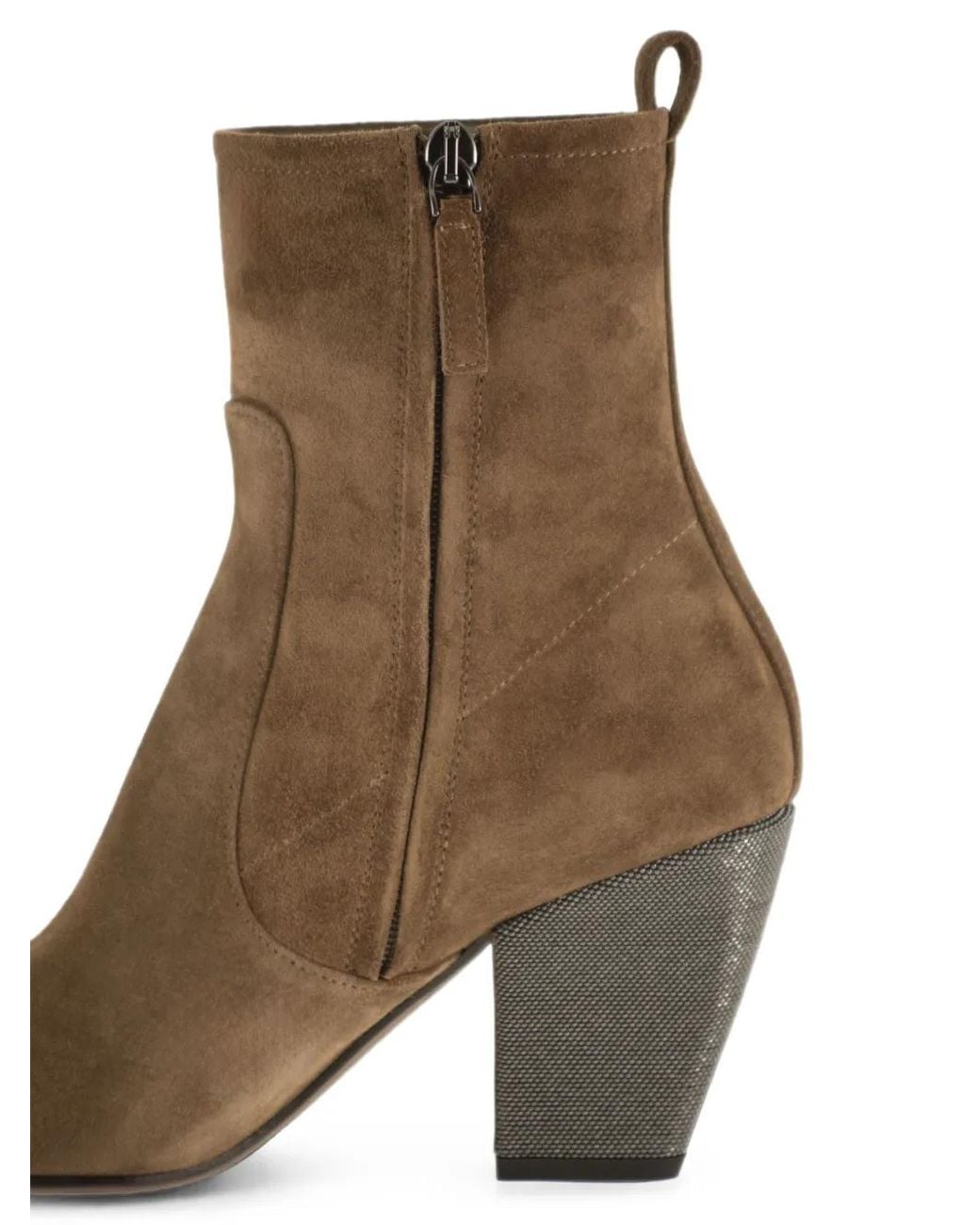 Brunello Cucinelli Brown Jewelled-Heel Suede Ankle Boots