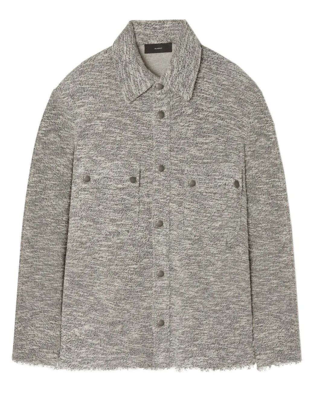 Alanui Gray Raw-Edge Mélange Cotton Overshirt for men