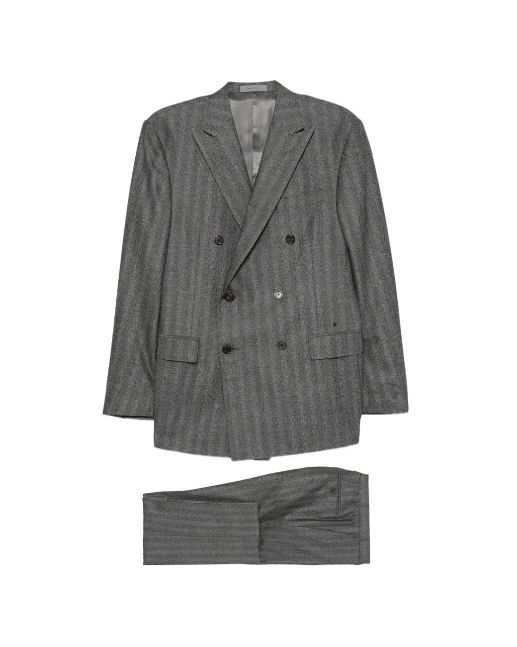 Corneliani Gray Herringbone Double-Breasted Suit for men
