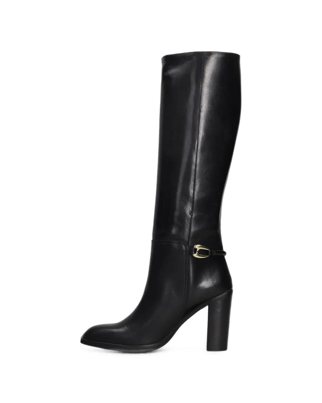 Chantal Black Buckle-Detail Knee-High Boots